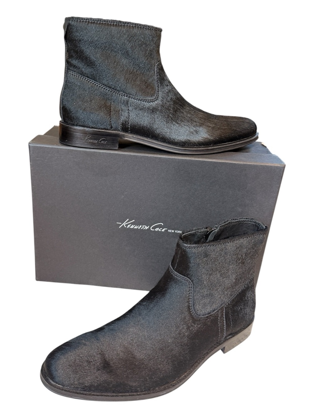 NWT Limited Edition Kenneth Cole Leather Pony Hair Men’s Black Chukka Boots